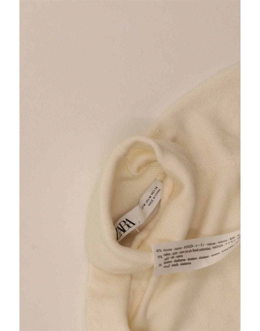 Zara Dame Kortærmet rullehals sweater UK 12 Medium White