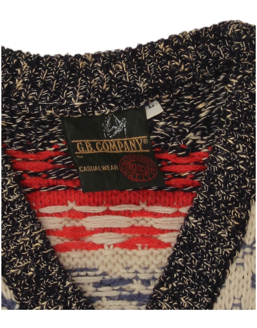 Vintage Herre V-hals sweater Large Navy Blue Fair Isle