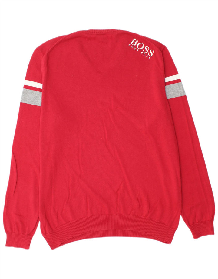 HUGO BOSS Herre grafisk V-hals sweater Stor rød farveblok