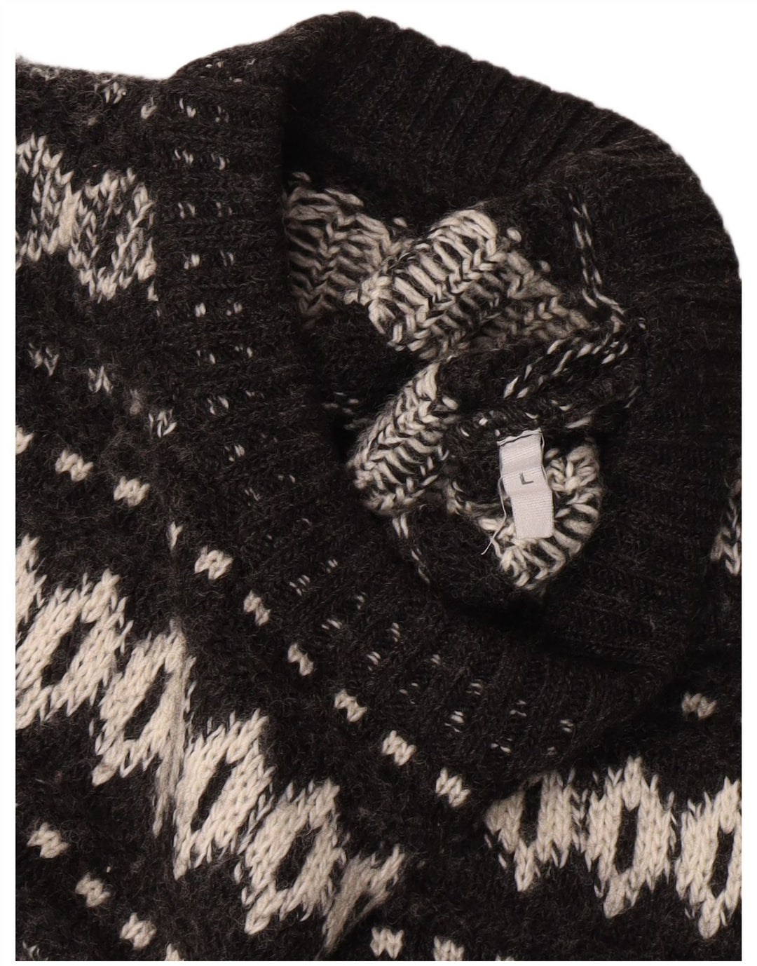 Vintage Herre Crew Neck trøje Sweater Large Black Fair Isle
