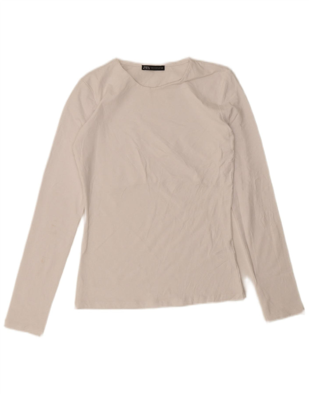 Zara Dame Top Langærmet UK 12 Medium Hvid Bomuld