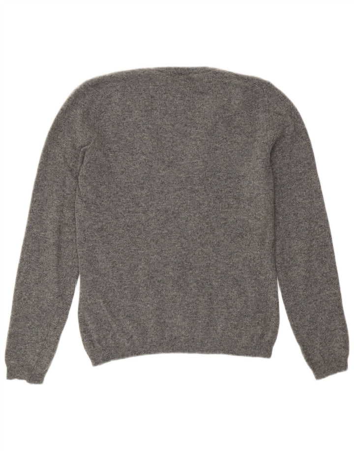 Benetton Dame V-hals sweater UK 12 Medium Grey Uld
