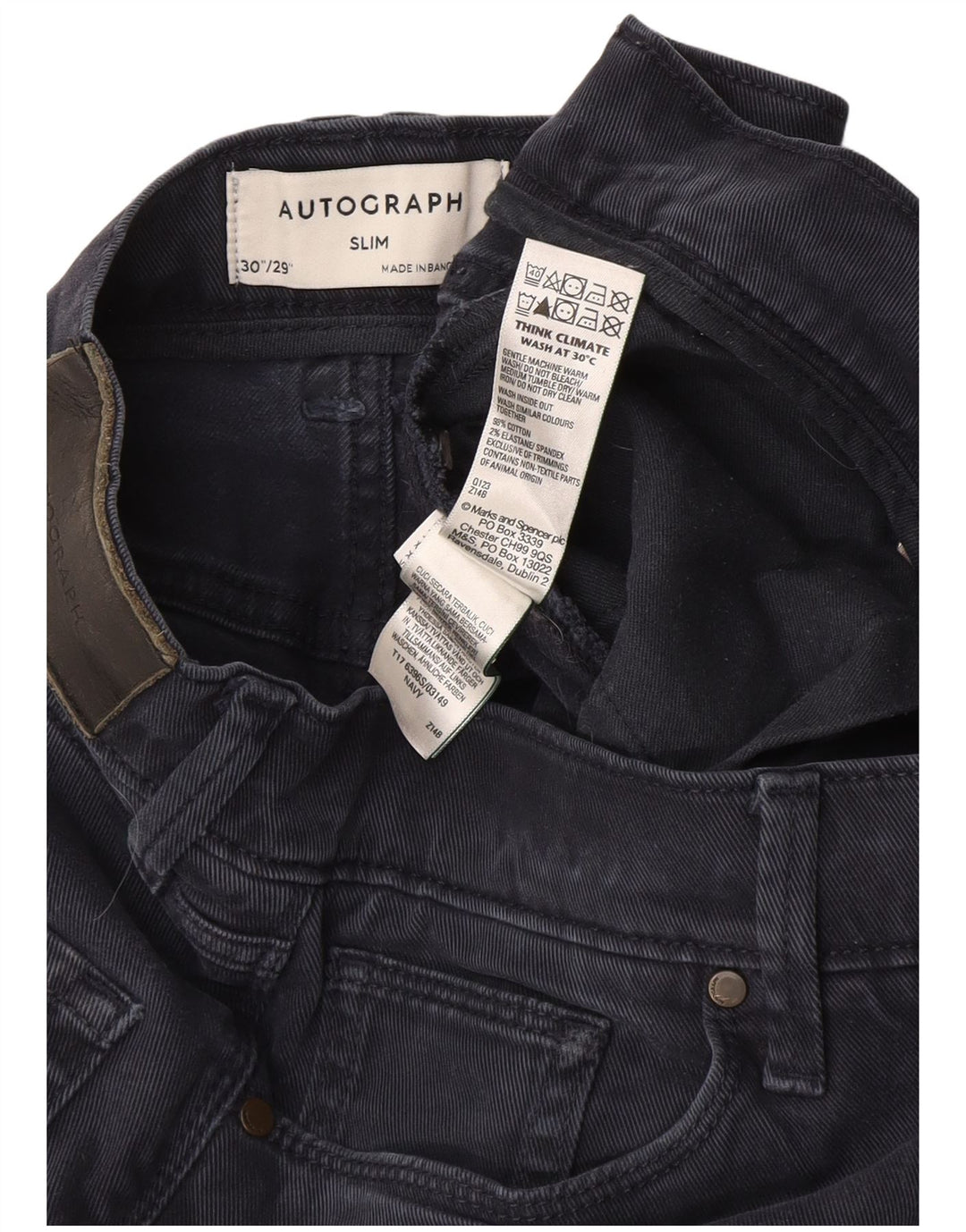 Marks & Spencer Mens Autograph Slim Jeans W30 L29 Marineblå Bomuld