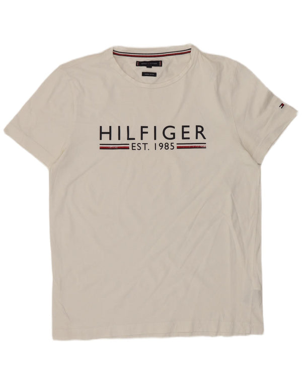 TOMMY HILFIGER Herre grafisk T-shirt Top Medium hvid bomuld