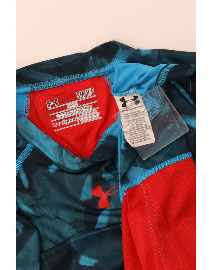 UNDER ARMOUR Herre Heat Gear T-Shirt Top Lille Blå Geometrisk Polyester