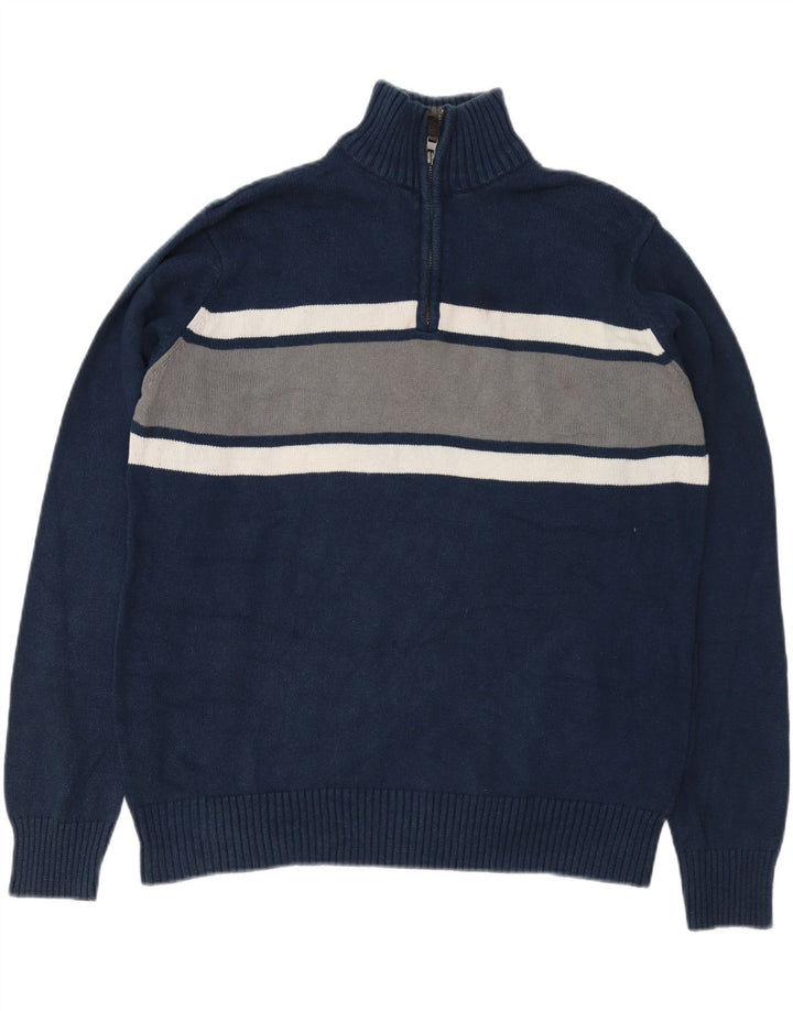 EDDIE BAUER Sweater med lynlås til mænd Large Navy Blue Colourblock
