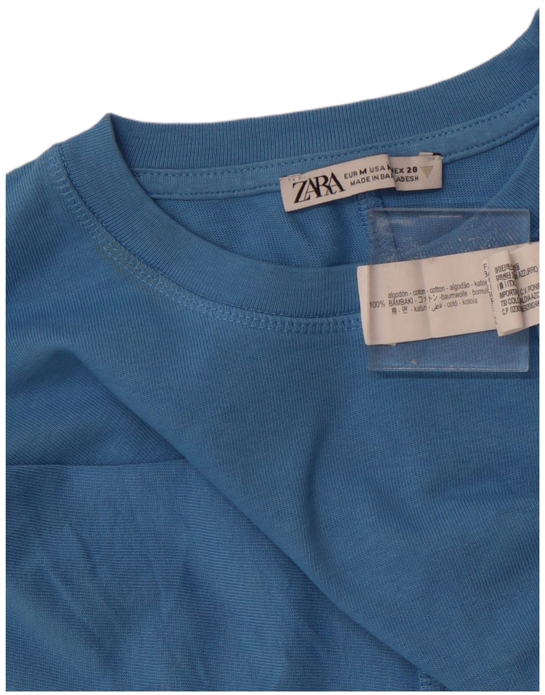ZARA T-shirt top til kvinder UK 14 Mellemblå bomuld