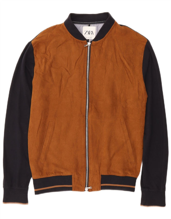Zara Bomber Jacket UK 36 Small Brown Colourblock Bomuld