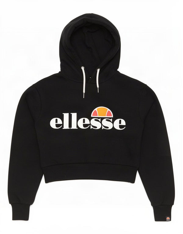 Ellesse Womens Graphic Crop Hoodie Jumper UK 8 Small Black Bomuld