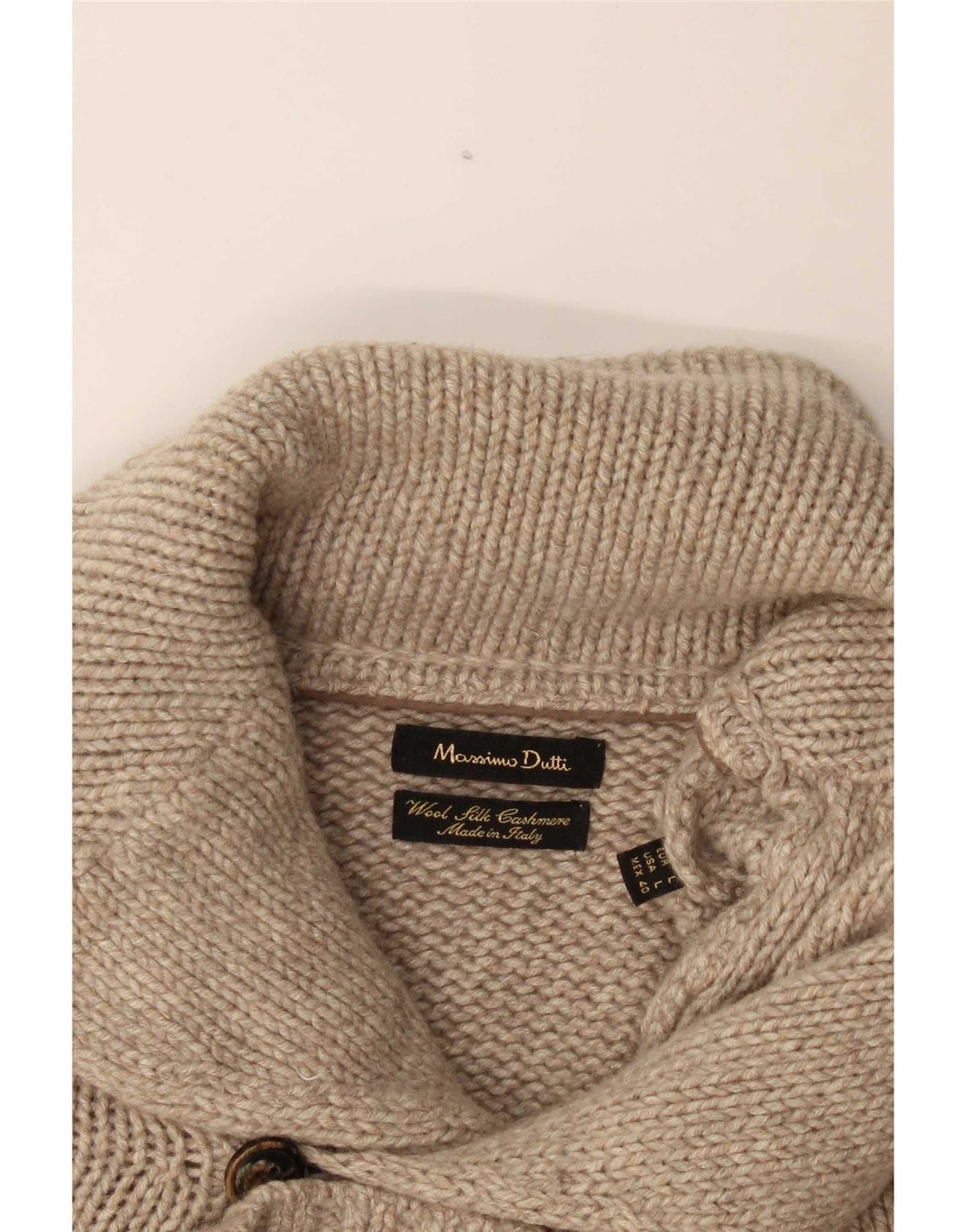 Massimo Dutti Herre Cardigan Sweater Stor Beige Uld