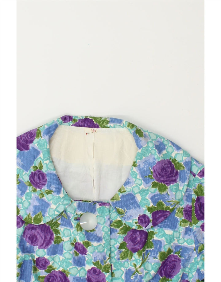 VINTAGE Womens 3/4 Sleeve 3 Button Blazer Jacket IT 44 Medium Blue Floral Vintage Vintage and Second-Hand Vintage from Messina Hembry 