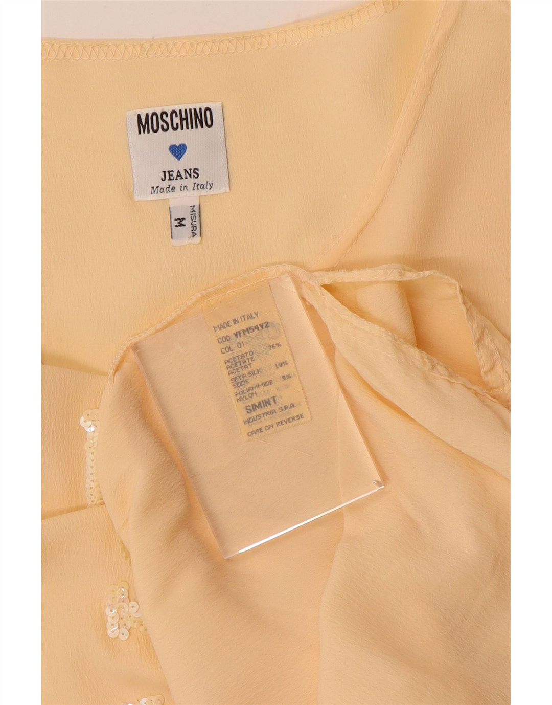 Moschino Dame Grafisk Bluse Top UK 14 Medium Yellow Acetate