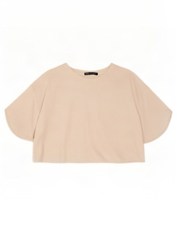 Zara Womens Crop T-Shirt Top UK 14 Medium White Bomuld