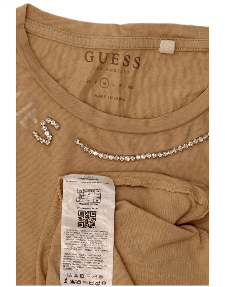 Guess Dame T-Shirt Top UK 12 Medium Beige Bomuld