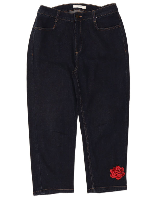 Marks & Spencer Kvinders grafiske cropped jeans UK 14 Large W32 L22 Navy Blue