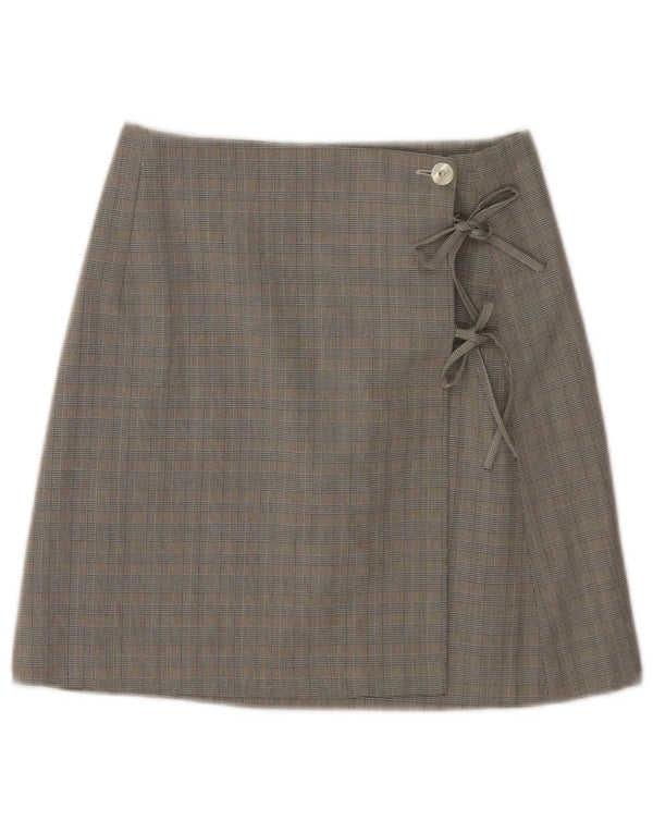 I Gabbiani Womens Wrap Skirt UK 34 XS W26 Grå ternet viskose
