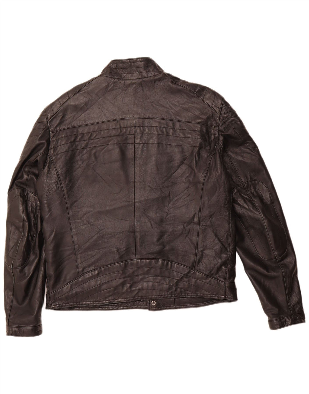 VINTAGE Herre Læder Racer Jakke IT 54 2XL Sort Læder