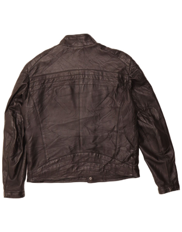 VINTAGE Mens Leather Racer Jacket IT 54 2XL Black Leather
