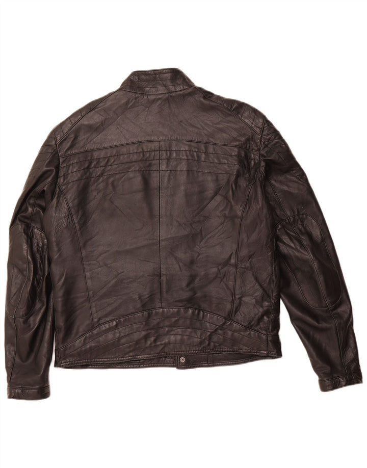 VINTAGE Herre Læder Racer Jakke IT 54 2XL Sort Læder