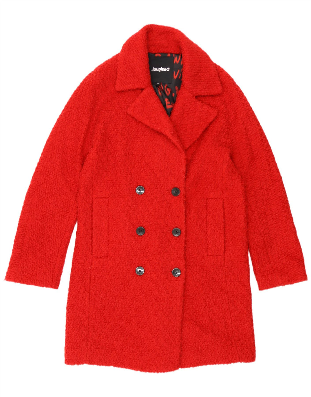 Desigual Dame Oversized Dobbeltradet Frakke UK 6 XS Rød Polyester