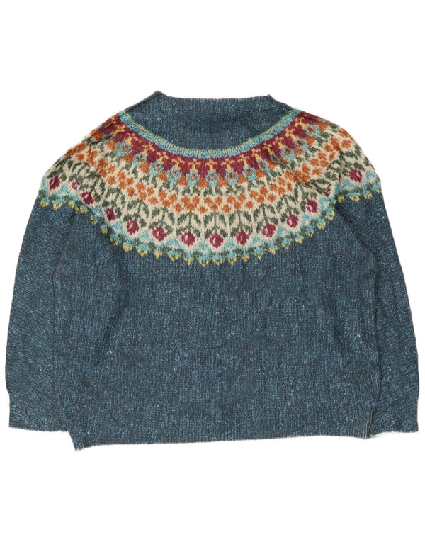 Shein Dame Boat Neck Jumper Sweater UK 20 2XL Blue Fair Isle Bomuld