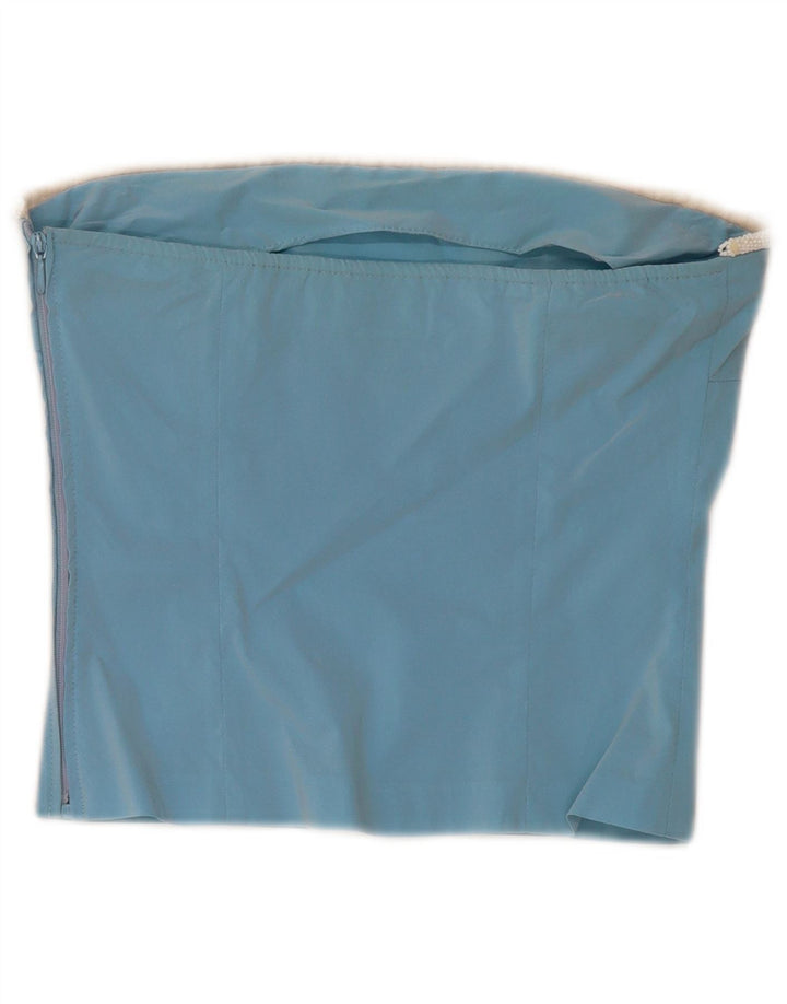 Vintage Dame Crop Stropløs Top UK 6 XS Blue Acetate