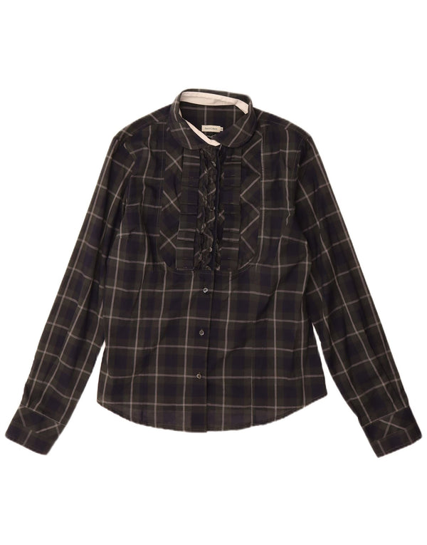 Henry Cottons Dame Flæse Front Skjorte IT 48 XL Marineblå ternet bomuld