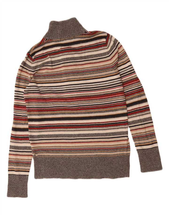 EDDIE BAUER Womens Button Neck Jumper Sweater UK 14 Large Grey Striped Vintage Eddie Bauer and Second-Hand Eddie Bauer from Messina Hembry 