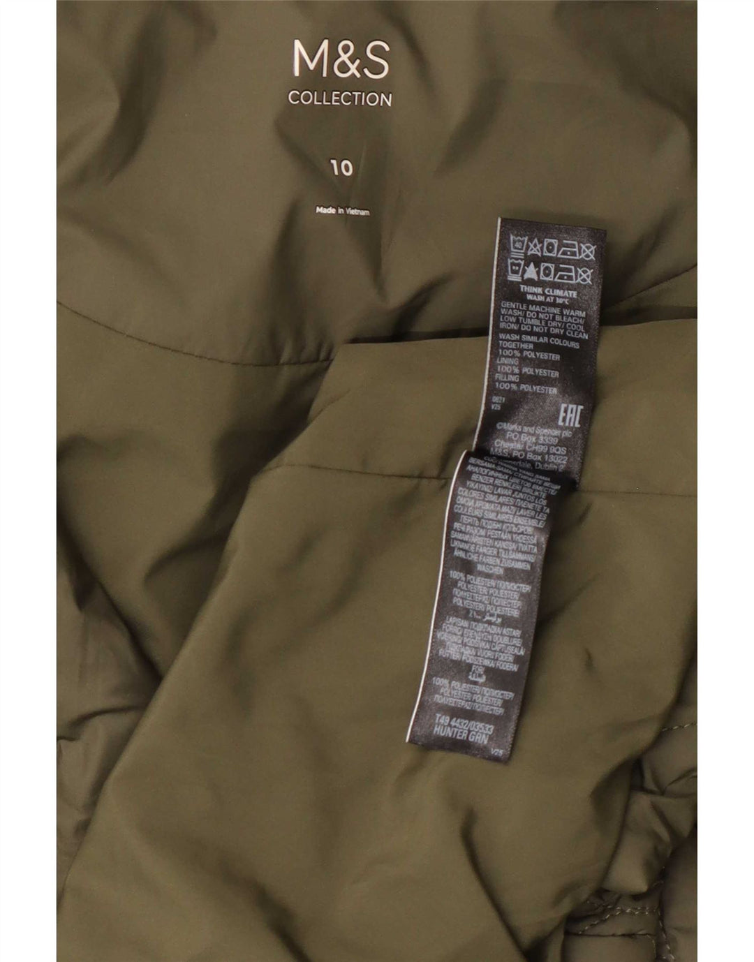 Marks & Spencer Dame Oversized Quiltet Overfrakke med hætte UK 10 Small Khaki