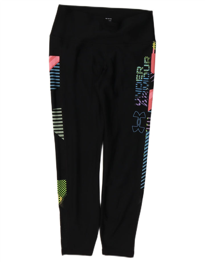 UNDER ARMOUR Womens Heat Gear Leggings UK 12 Medium  Black Geometric