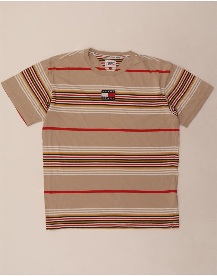 Tommy Hilfiger Herre T-Shirt Top Medium Beige Stribet Bomuld