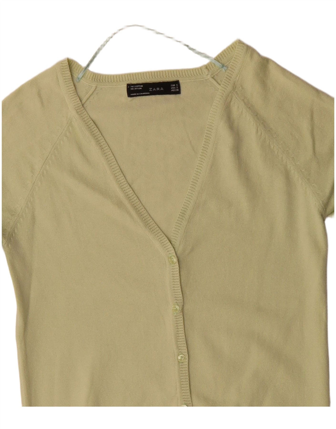ZARA Dame Cardigan Sweater UK 8 Lille grøn bomuld