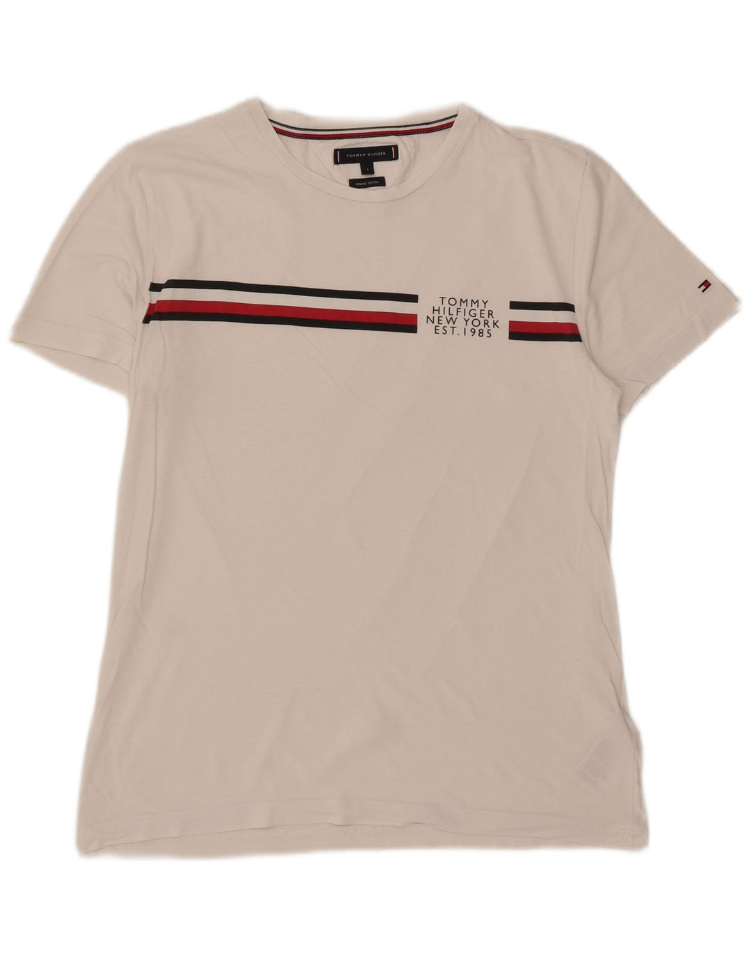 Tommy Hilfiger Herre T-Shirt Top Stor hvid stribet bomuld