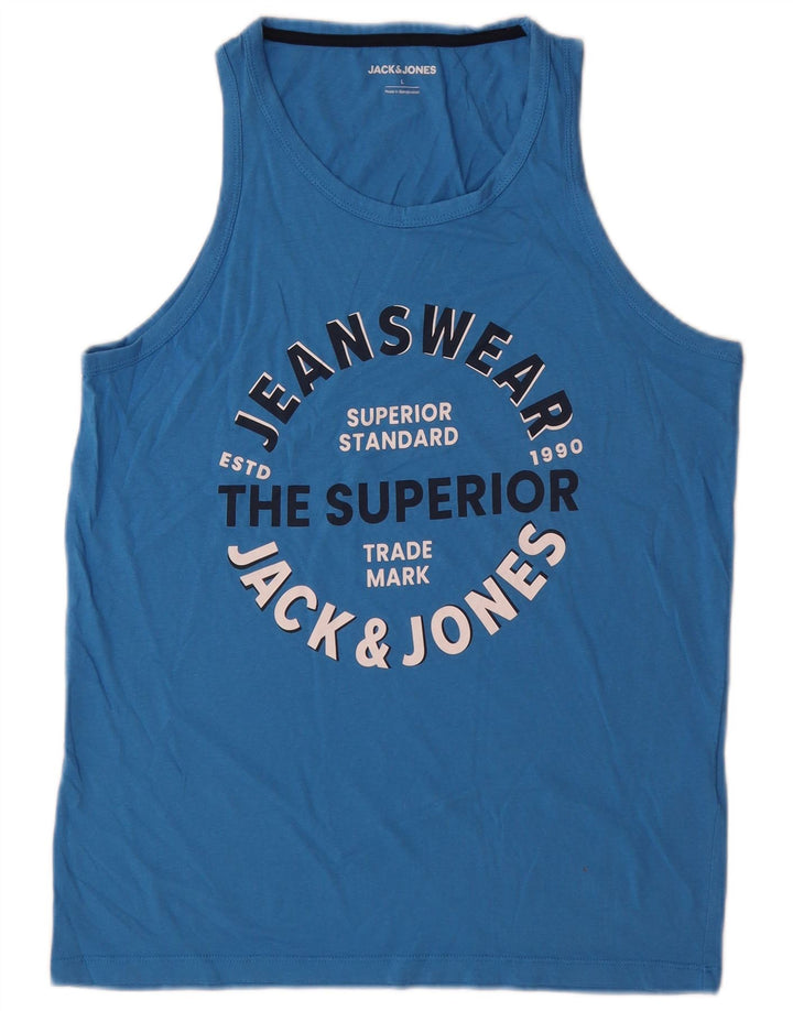Jack & Jones Herre Grafisk Vest Top Stor Blå Bomuld