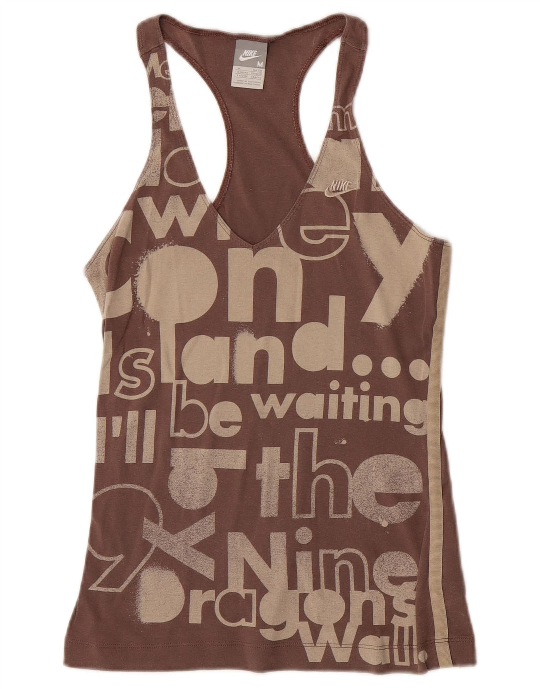 Nike Dame Grafisk Vest Top UK 10/12 Medium Brun Bomuld