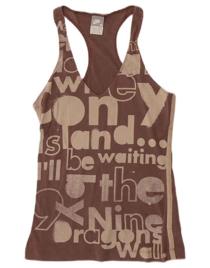 Nike Dame Grafisk Vest Top UK 10/12 Medium Brun Bomuld