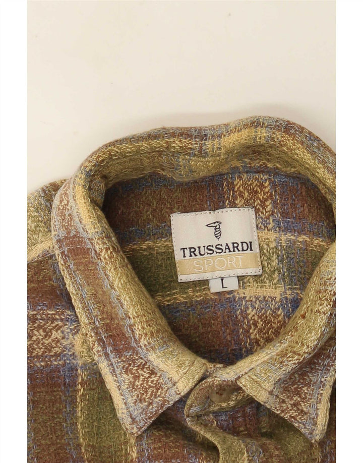Trussardi herre flannelskjorte stor grøn ternet