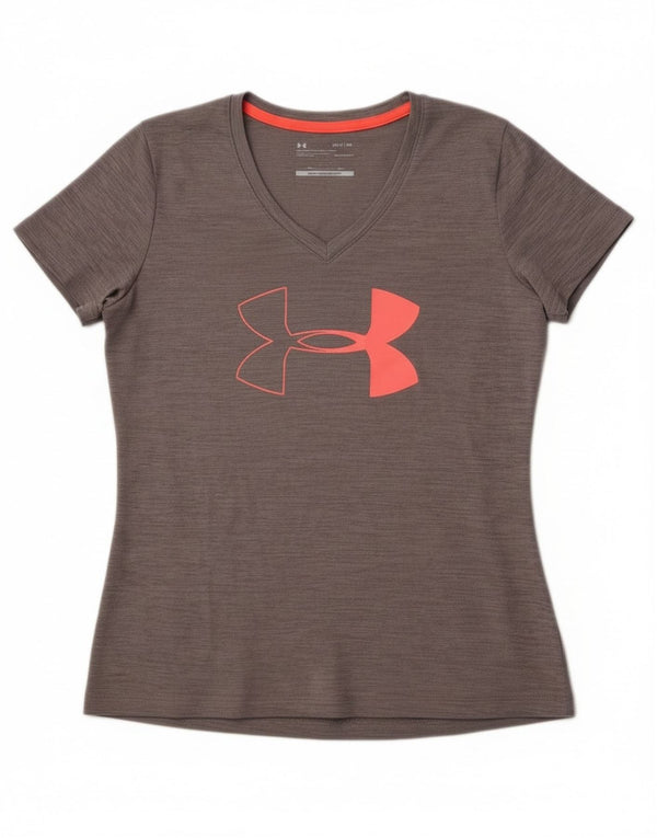 Under Armour Womens Heat Gear Graphic T-Shirt Top UK 10 Small Grey