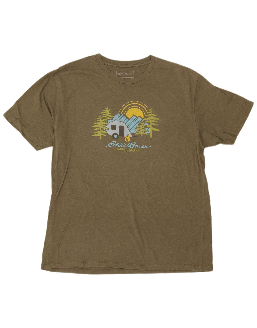 EDDIE BAUER Herre grafisk T-shirt Top Stor Khaki Bomuld