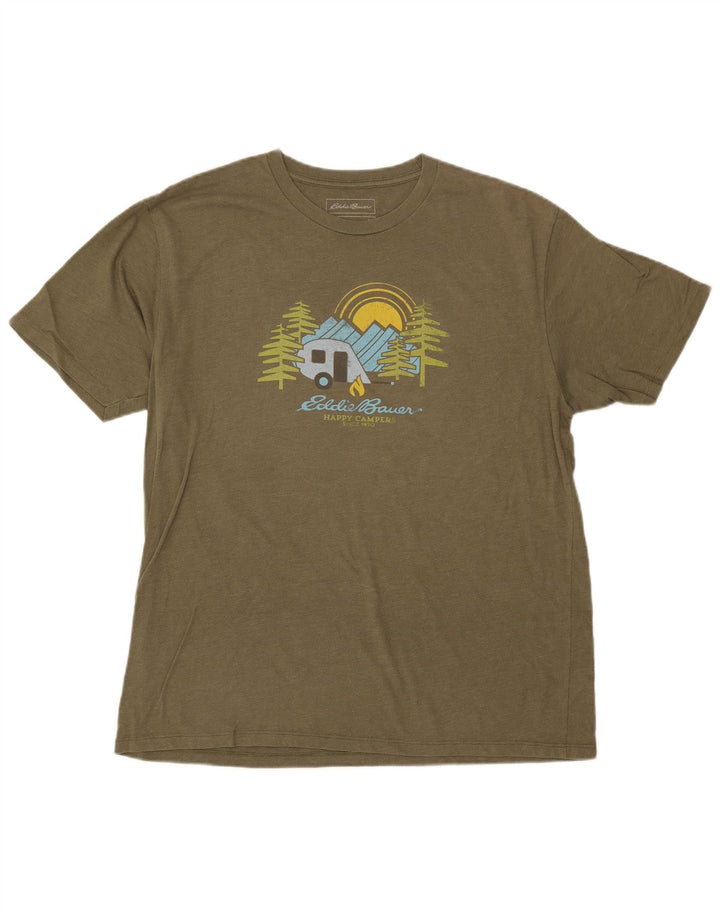 EDDIE BAUER Herre grafisk T-shirt Top Stor Khaki Bomuld