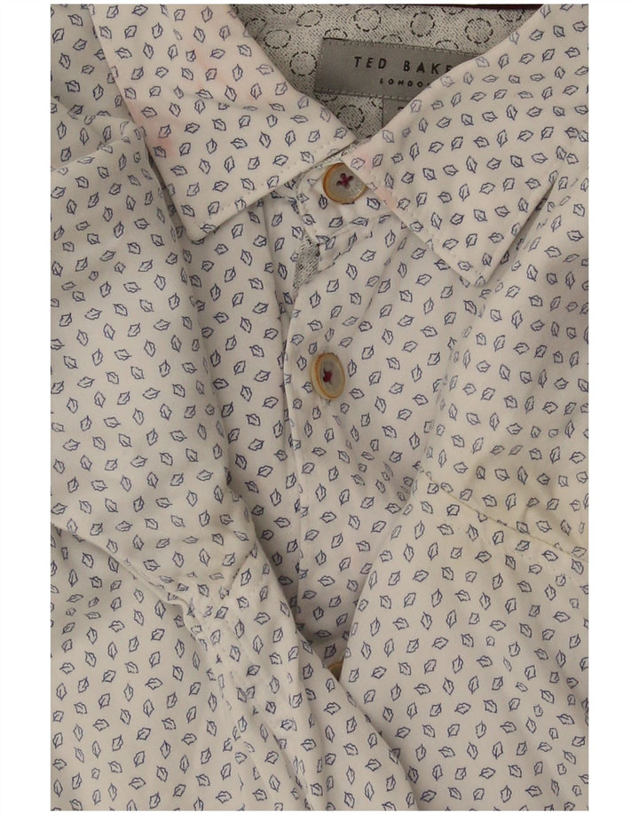 Ted Baker Herre abstrakt mønster skjorte størrelse 3 Medium Off White Bomuld