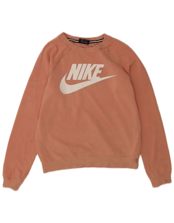 Nike Dame Grafisk Oversized Sweatshirt Jumper UK 6 XS Pink Bomuld