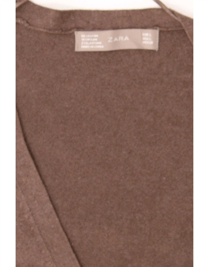 Zara Womens Longline Cardigan Sweater UK 14 Large Brown Rayon