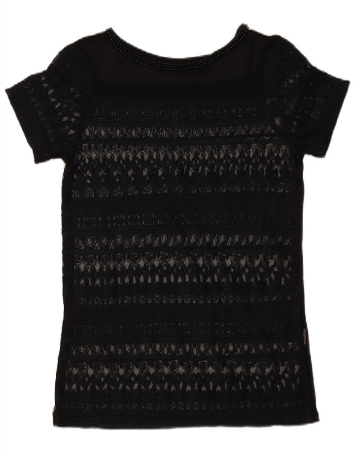 Zara Dame Blonde Se Through Top UK 6 XS Navy Blue