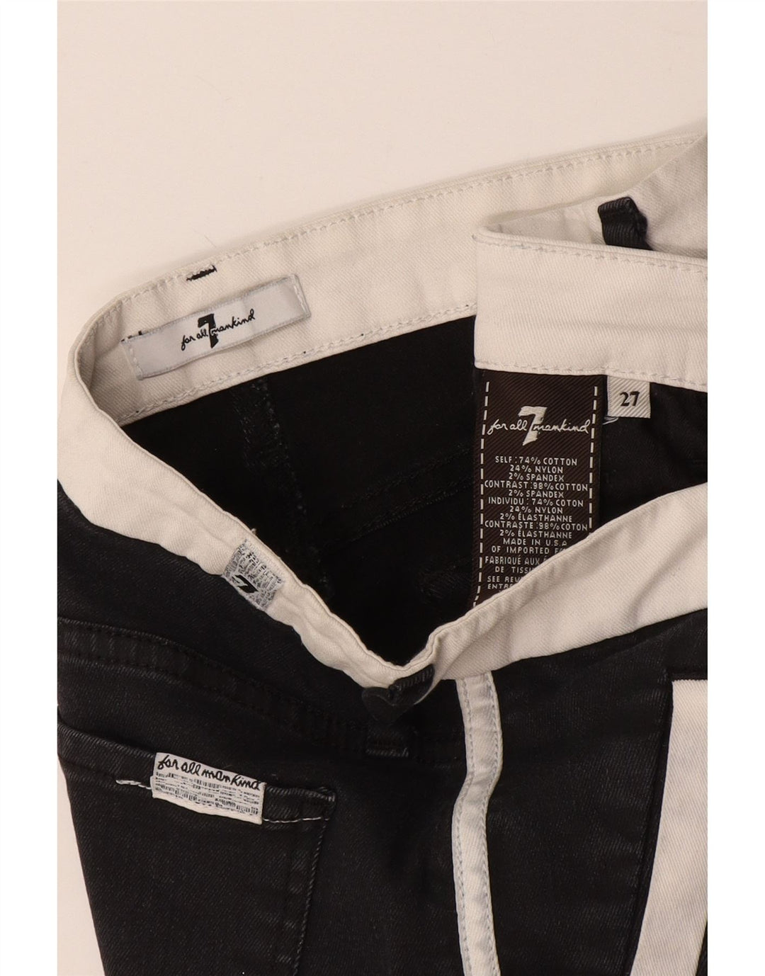 7 For All Mankind Womens Crop Skinny Jeans W27 L25 Sort Colourblock Bomuld