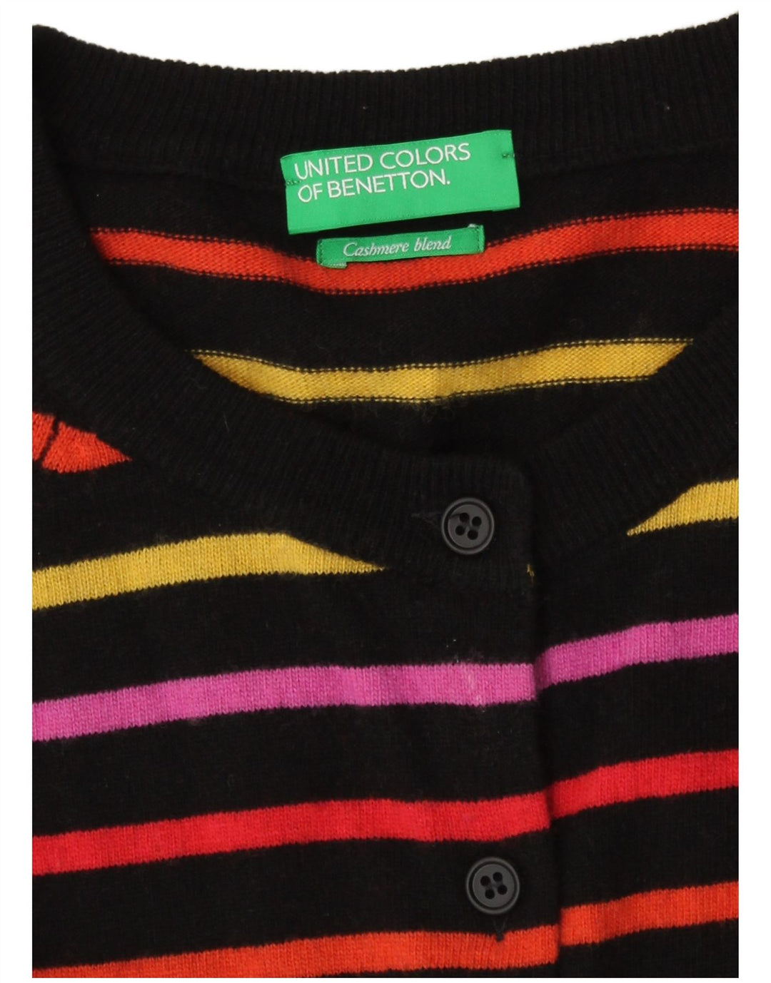 Benetton Dame Cardigan Sweater UK 14 Medium Flerfarvet Stribet