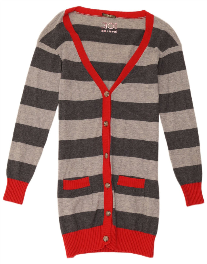 Iceberg Womens Longline Cardigan Sweater UK 10 Small Gråstribet Uld