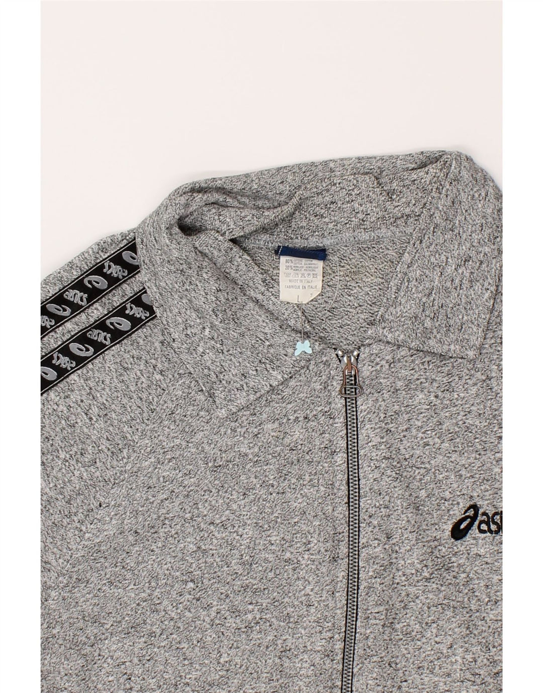 ASICS Womens Graphic Tracksuit Top Jacket UK 16 Large Grey Cotton Vintage Asics and Second-Hand Asics from Messina Hembry 