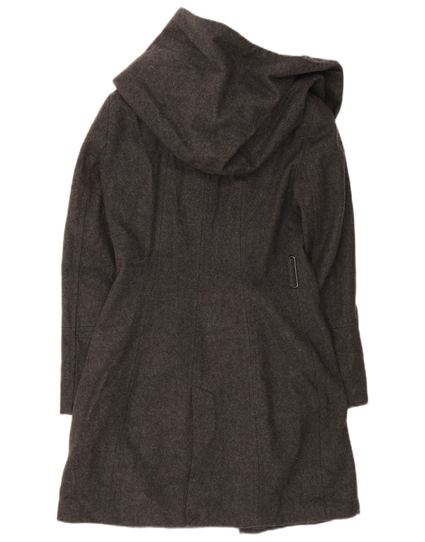 Zara Womens Hooded Overcoat UK 10 Small Black Wool