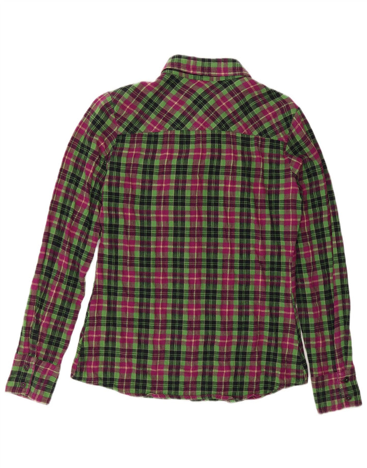 BENETTON Womens Flannel Shirt UK 10 Small Green Check Cotton